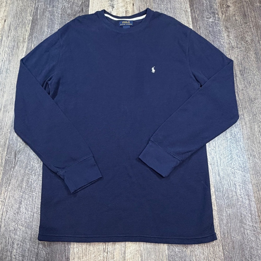 Polo Ralph Lauren Thermal Shirt Mens XL Navy Blue Long Sleeve Waffle Knit Pony
